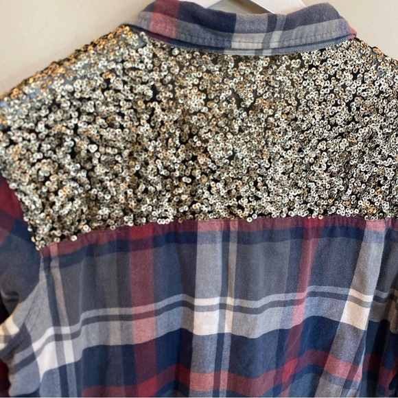 Abercrombie & Fitch Plaid Sequins Button Down Long Sleeve Womens Medium - Picture 5 of 6